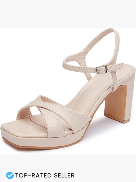 Shoes - Chunky Platform Heels Square Open Toe Criss-Cross Strap Sandals Block Heel